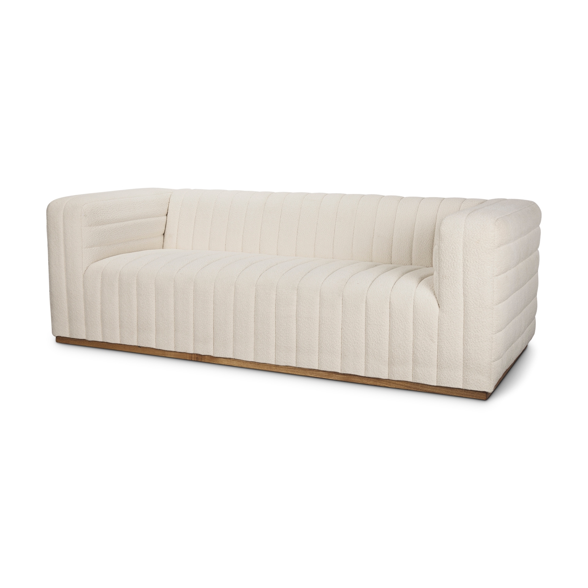 Mercana Ricciardo Cream Boucle Fabric w/ Medium Brown Solid Wood Frame Sofa