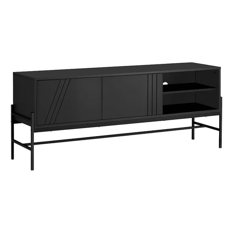 Modern 60-Inch TV Console with Grey Laminate and Black Metal, Entertainment Center with Storage - Black