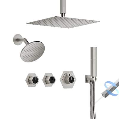 Dual Rainfall Shower System 12" & 6" Heads with Thermostatic Valve and Handheld Spray