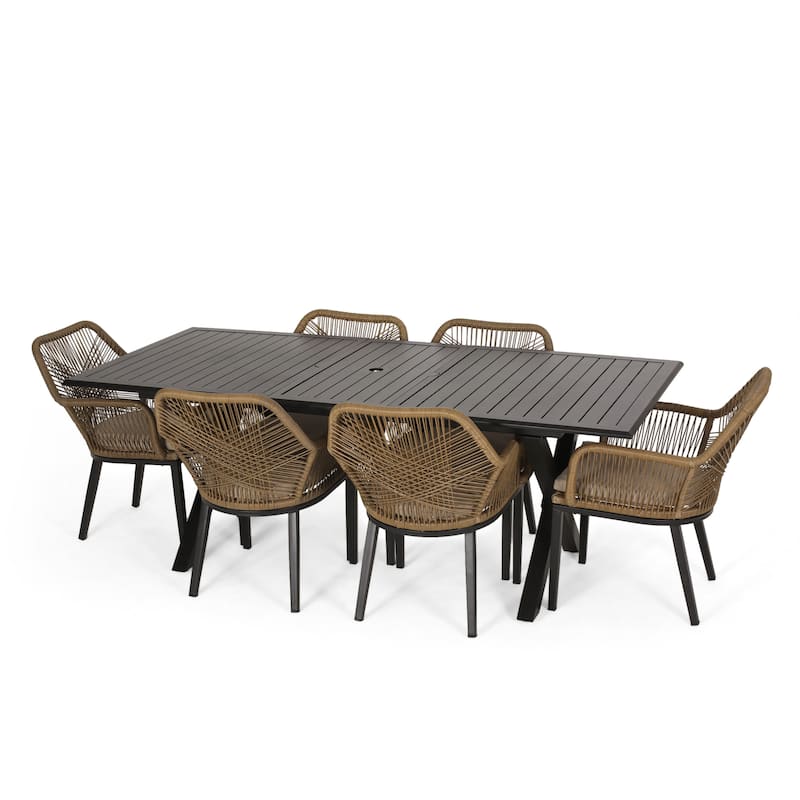 Fromberg Outdoor Wicker 7 Piece Dining Set with Cushion by Christopher Knight Home