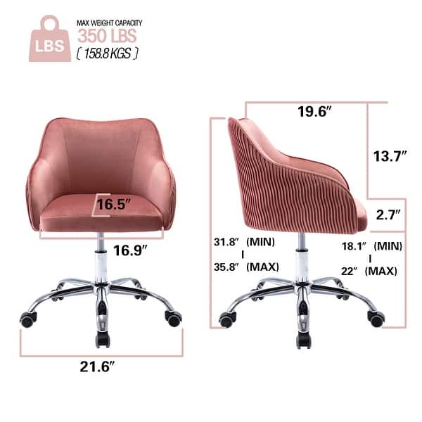dimension image slide 1 of 4, Corvus Braff Velvet Upholstered Adjustable Ergonomic Office Chair
