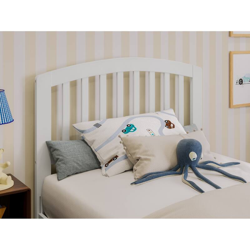 Twin Platform Bed with Trundle - White Mission Style Bed Frame & USB Charger