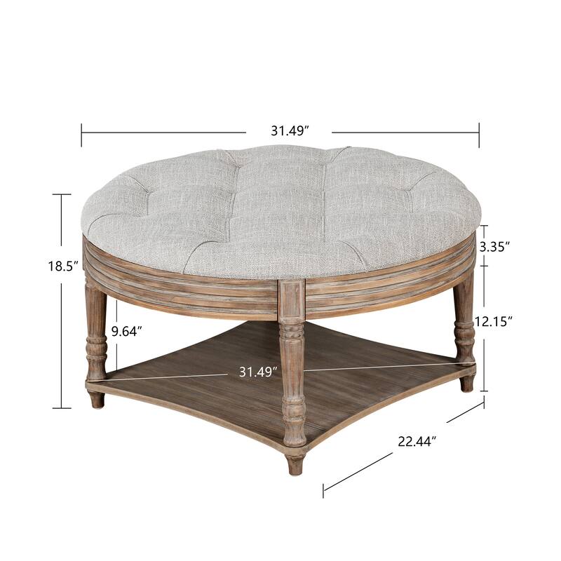 Large Round WaterProof Ottoman Coffee Table with Wooden Shelf Storage