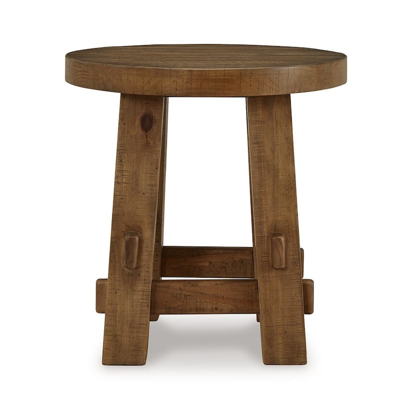 24 in. Brown Round Wood End Table, Sturdy Build End Side Table for Living Rooms