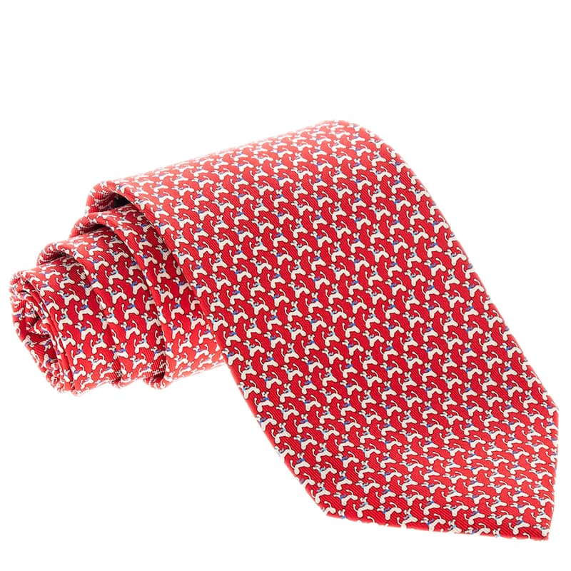 Salvatore Ferragamo Poodle Print Tie - Red, White, and Blue