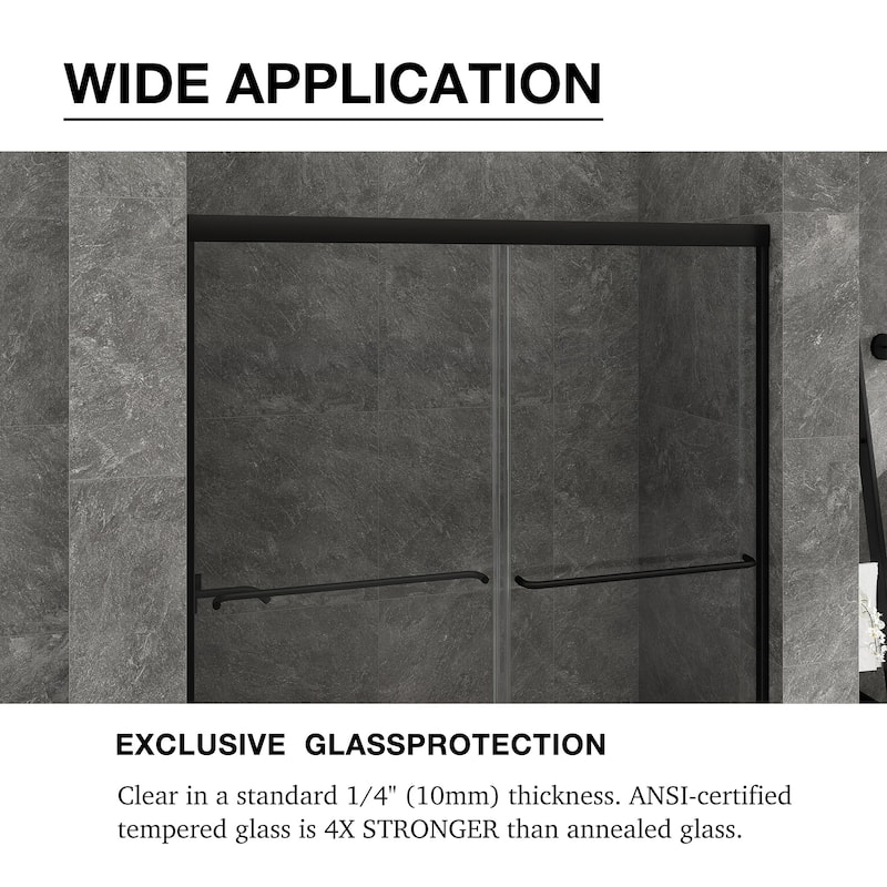 48/54/60 Inch Double Sliding Framed Shower Door with Clear Tempered Glass