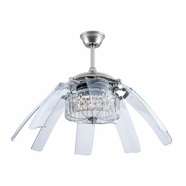 slide 10 of 9, 48" 8 Retractable Blades Crystal Ceiling Fan Chrome Silver Chandelier with Remote - 48in 48in - silver