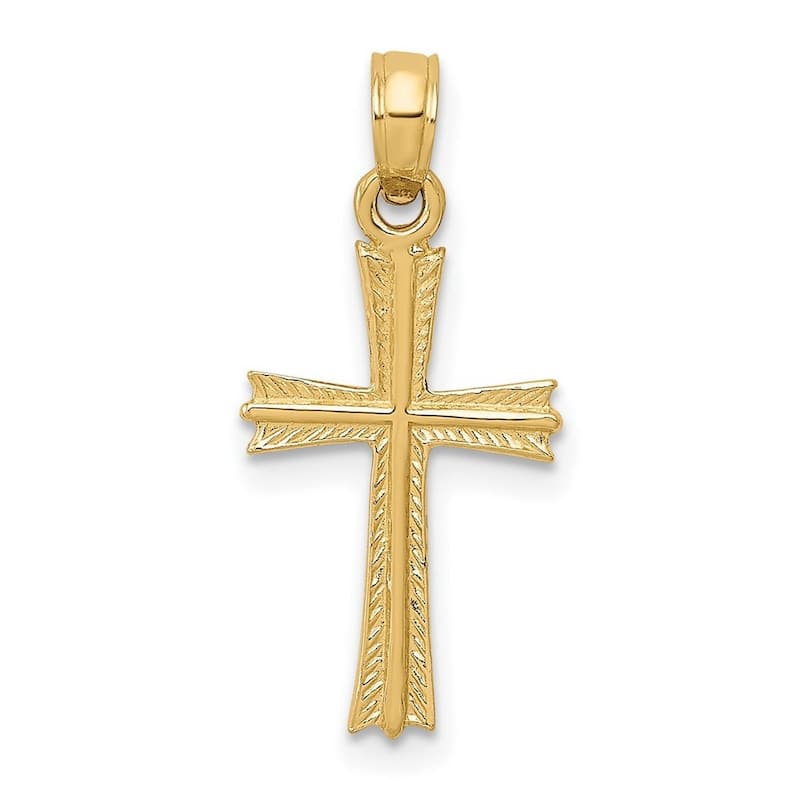 Curata 14k Yellow Gold 18" Small Textured Cross Pendant Necklace - 10x23mm
