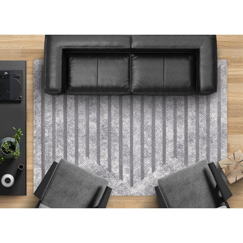 Covington Collection - Distressed Grey White Simple Lines Area Rug