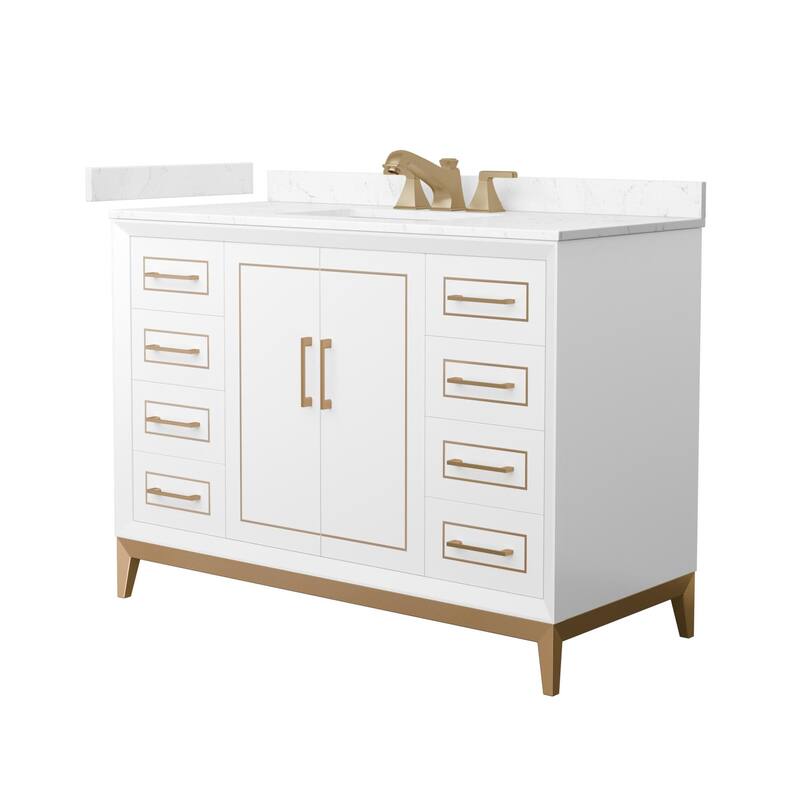 Wyndham Collection WCH5151-48S-VCA-US3MXX Marlena 48" Free Standing - White / Carrara Cultured Marble Top / Satin Bronze