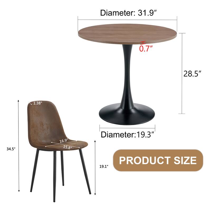 Small 5-Piece Dining Table Set 31.9" Wood Table with 4 Technology Fabric Chairs Modern Kitchen Dining Table and Chair Set for 6