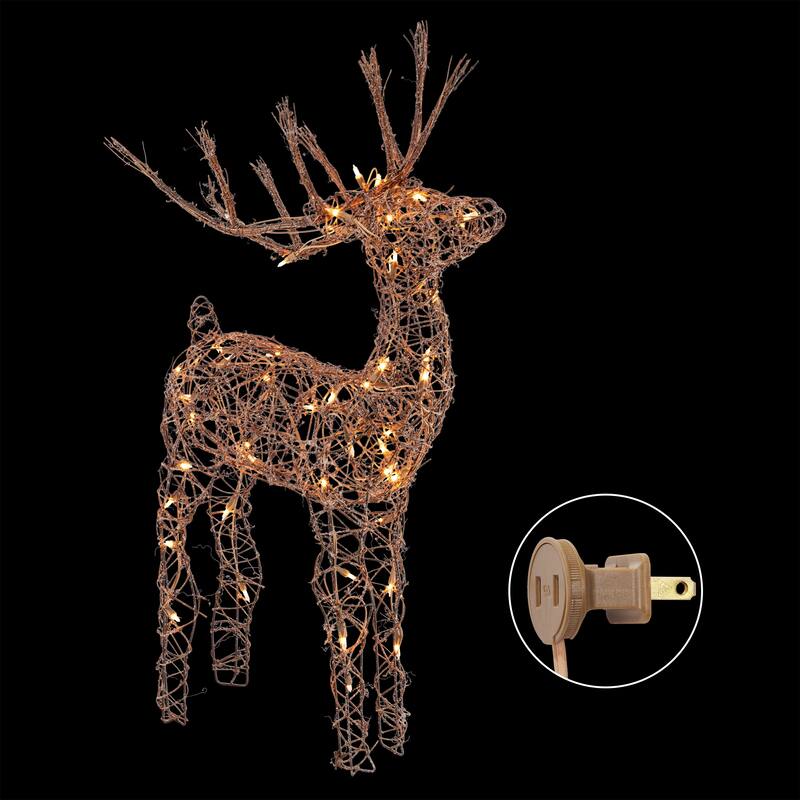 Alpine Corporation Standing Rattan Reindeer Decoration with White Halogen Lights