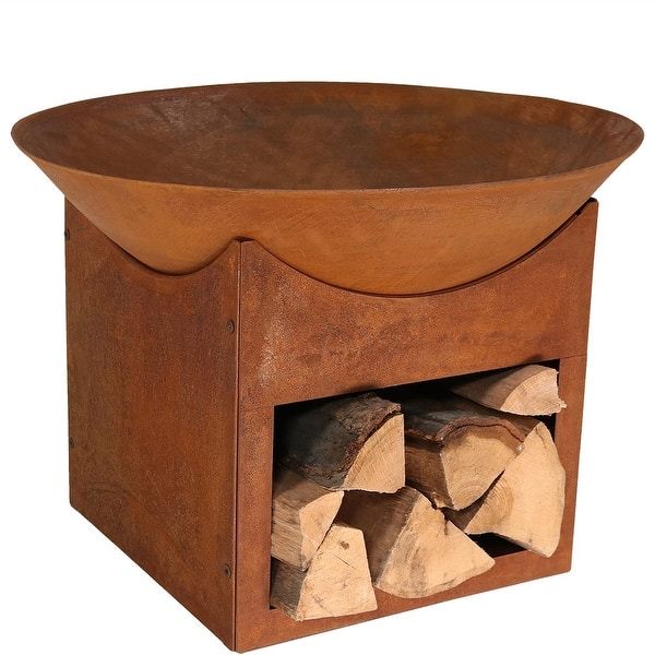 Shop Sunnydaze Rustic Cast Iron Fire Pit Bowl With Built In Log
