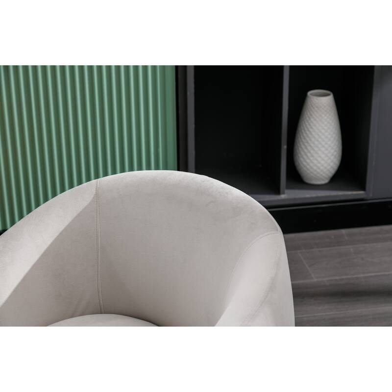 Modern Barrel Swivel Accent Chair with Metal Base, Round Velvet Upholstered Reading Chair w/ Curved Back for Living Room Bedroom