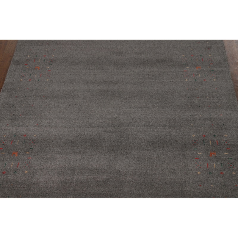 Hand Knotted Oriental 100% Wool Carpet Tribal Tribal Greys & Charcoal Gabbeh Area Rug - 8' 2'' X 5' 2''