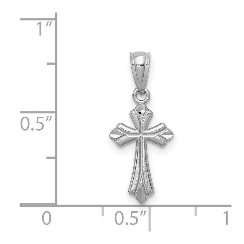 Curata 14k White Gold 18" Rdiged Flared Small Cross Necklace- 8.9x21mm