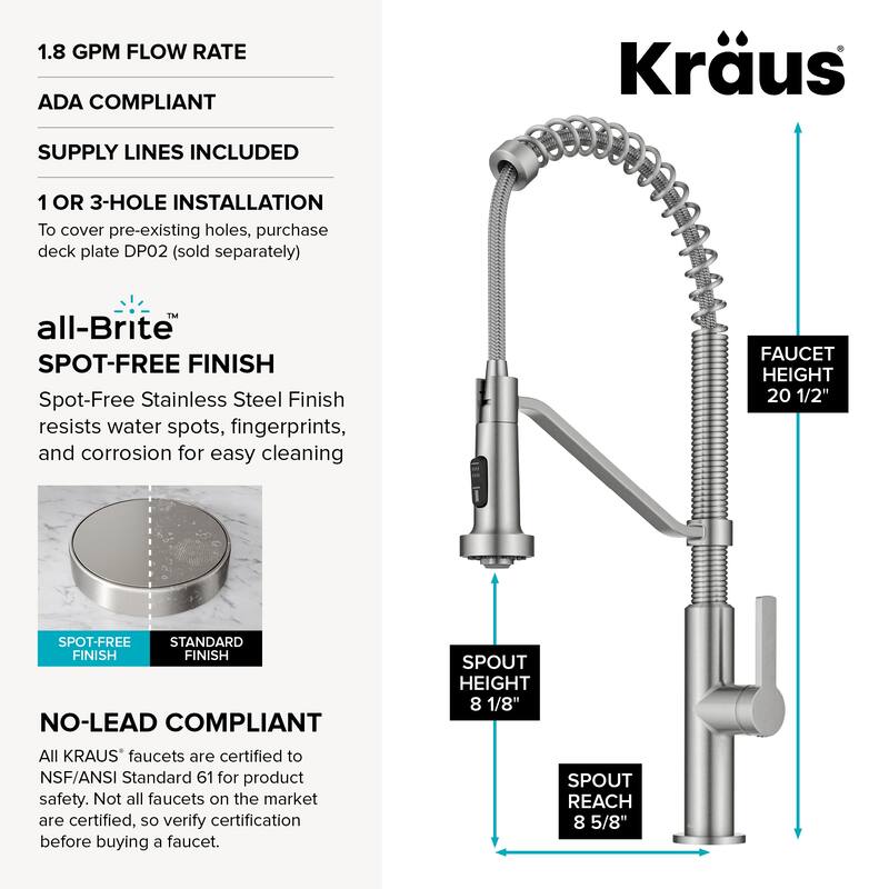 KRAUS Oletto Commercial Style 2-Function Pull Down Kitchen Faucet