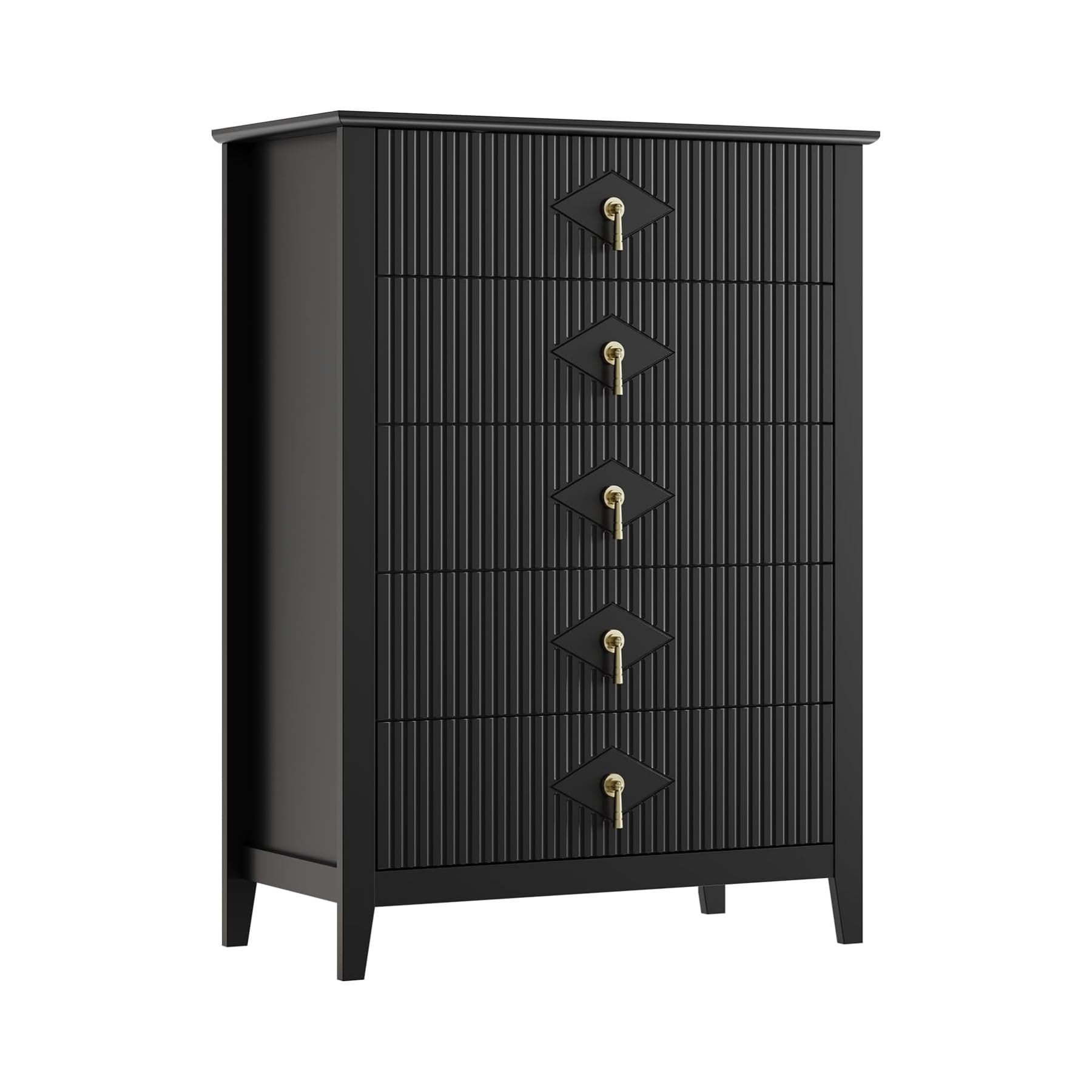 42.9" Tall Fluted 5 Drawer Dresser for Bedroom, Modern Wood Chest of Drawers Storage Organizer Cabinet