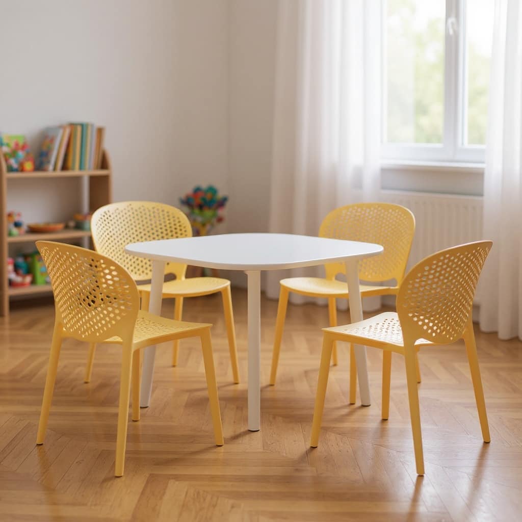 HomeRoots Set Of Four Yellow Heavy Duty Plastic Juvenile Chairs - 14.00 in. x 23.00 in. x 16.00 in.