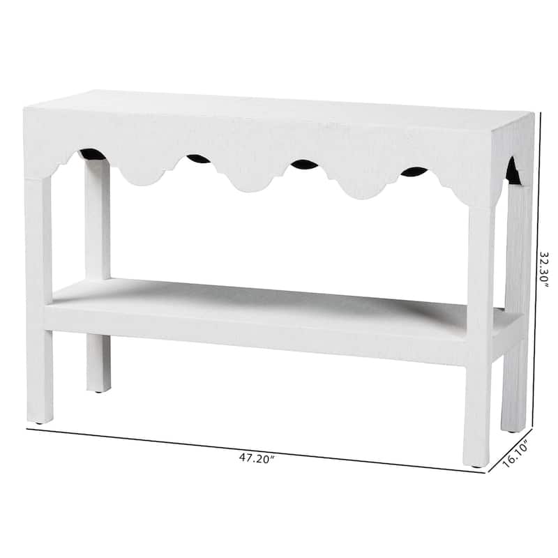 Nolan Natural Grasscloth Console Table - Two-Tier Entryway Table with Scalloped Apron, Modern Coastal Accent Table