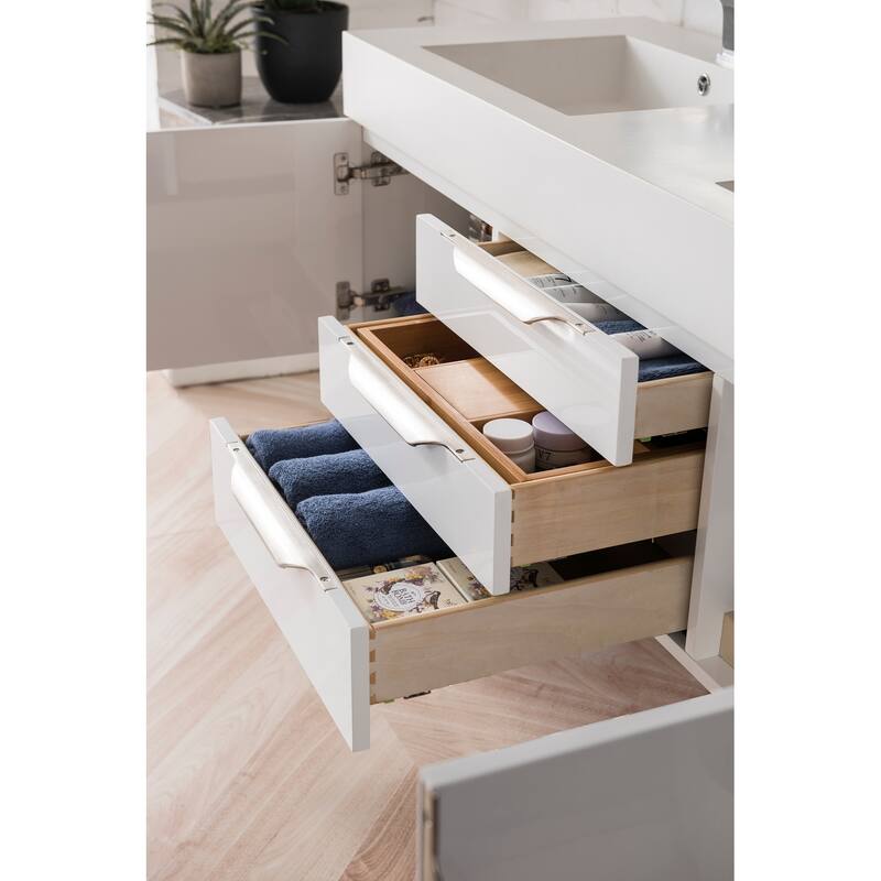 James Martin Vanities Mercer Island 59" Double Vanity, Glossy White with Brushed Nickel Hardware