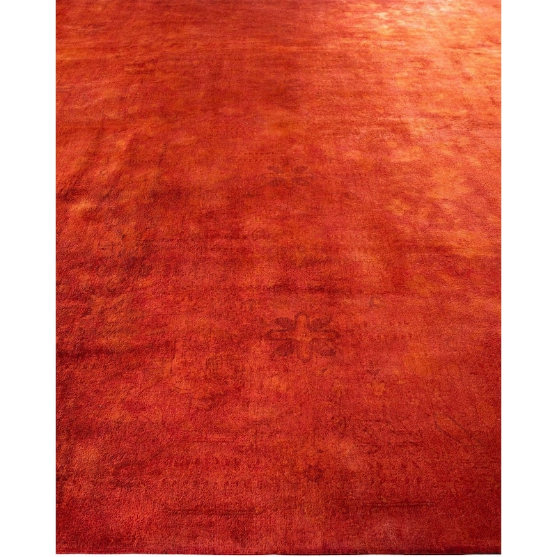 Overton Hand Knotted Wool Vintage Inspired Modern Contemporary Overdyed Orange Area Rug - 9' 1" x 11' 7"