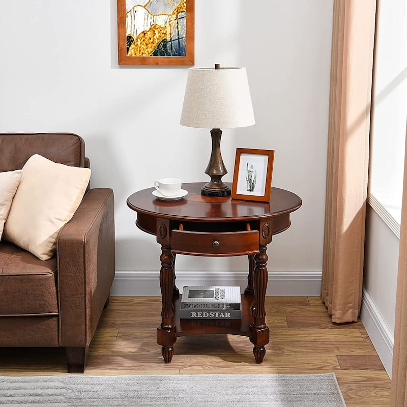 Solid Wood Coffee Table Console Table with Storage Drawer