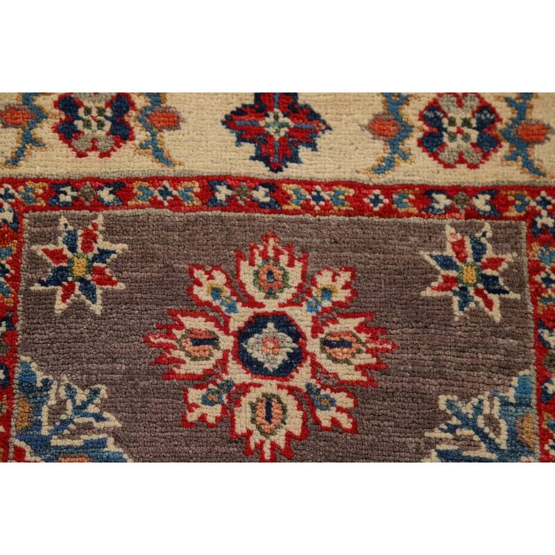 Hand Knotted Oriental 100% Wool Carpet Traditional Geometric Brown Kazak Area Rug - 2' 11'' X 2' 1''