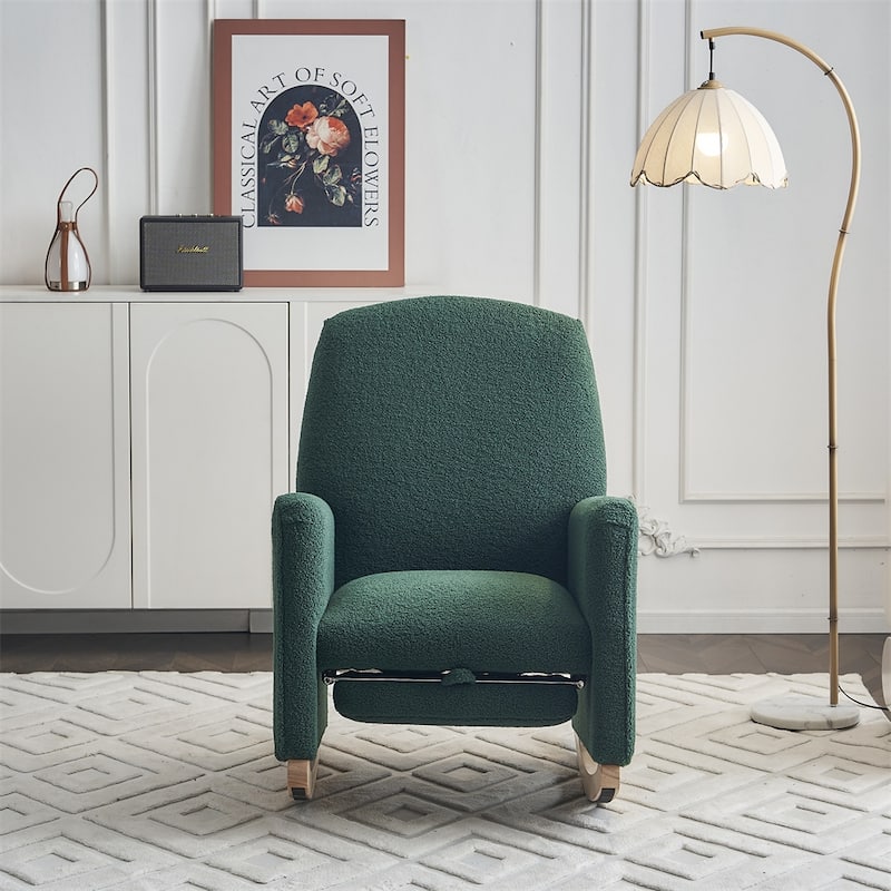 Teddy Fabric Nursery Rocking Chair With Adjustable Footrest - Green