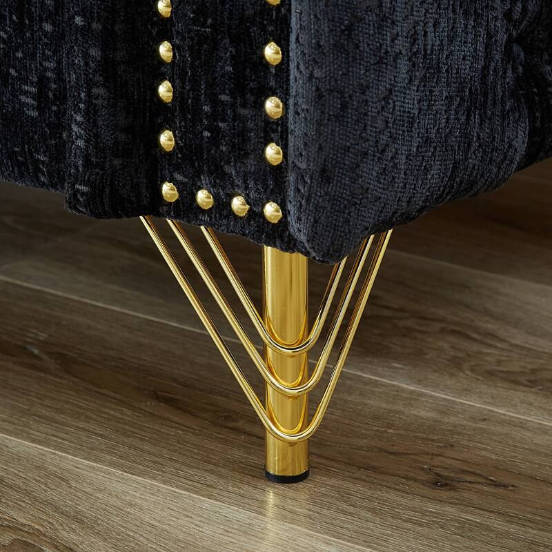 Buttons Tufted Pull Buckle Design Sofa with Copper Nail Decoration Armrest and Metal Legs