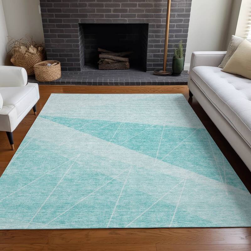 Machine Washable Indoor/ Outdoor Chantille Modern Prism Rug - Teal - 9' x 12'