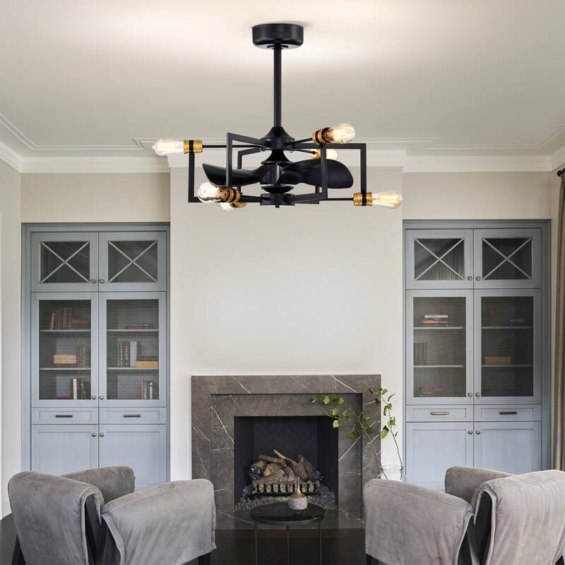 Liviana 26 Inch Oil Rubbed Matte Black finish 6 Light, 3 Blade Ceiling Fandelier with Remote