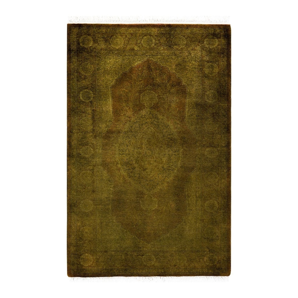 Overton Hand Knotted Wool Vintage Inspired Modern Contemporary Overdyed Gold Area Rug - 2' 7" x 4' 2"