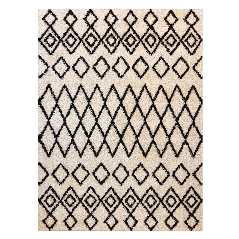 Gertmenian Thayer Jamila Modern Bohemian Tribal Ivory/Black Shag Area Rug