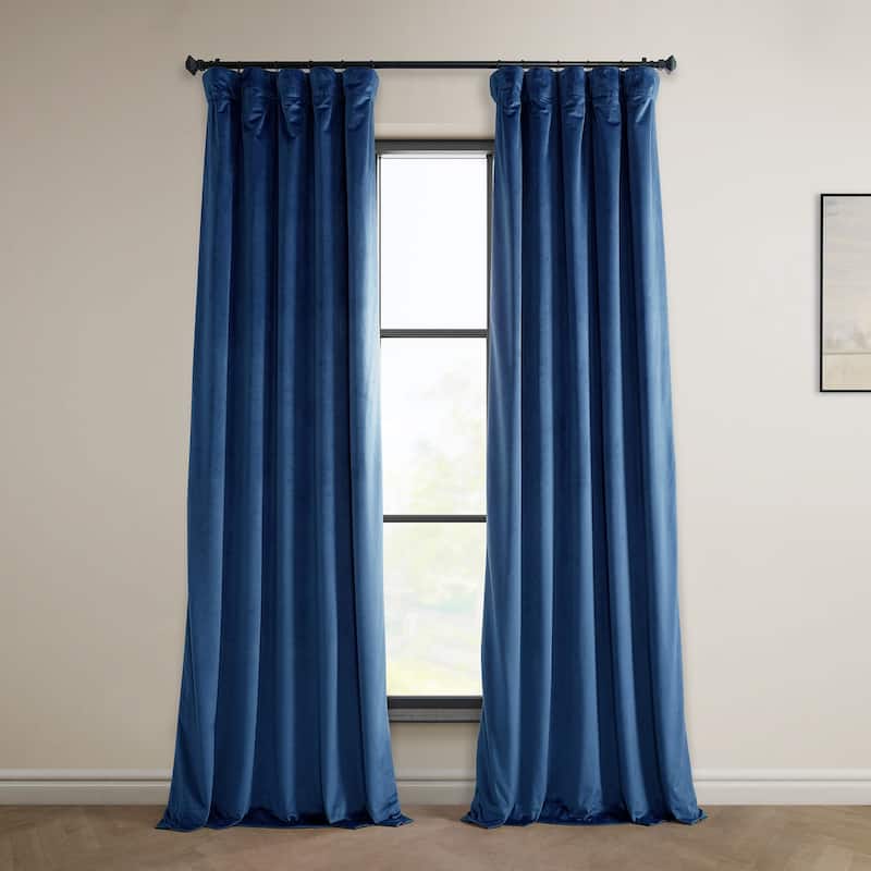 Exclusive Fabrics Plush Velvet Room Darkening Curtain (1 Panel) - 50 X 108 - Pisces Blue