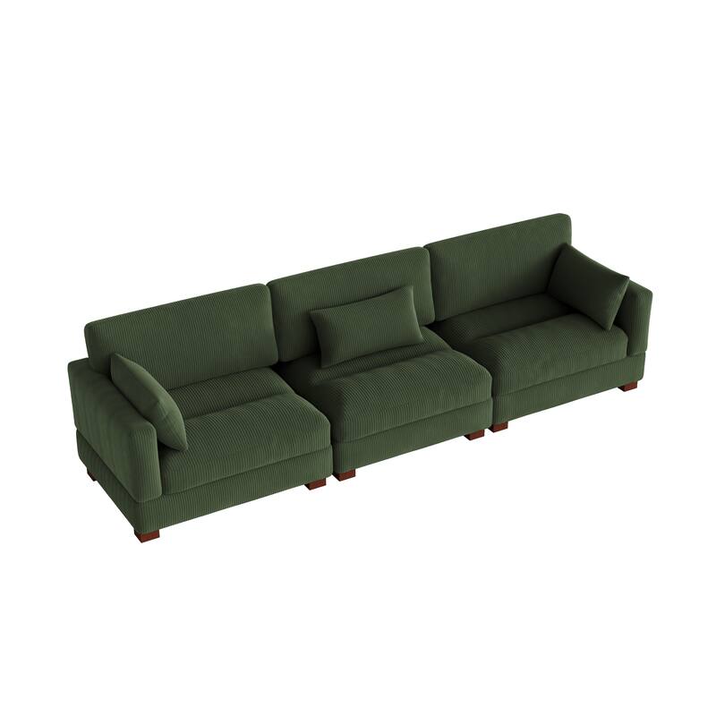 Corduroy Modular Sectional Sofa Couch With Chaise Ottoman