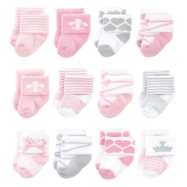 slide 1 of 1, Hudson Baby Infant Girls Cotton Rich Newborn and Terry Socks, Royal 12-Pack Royal 12-Pack - 6-12 Months