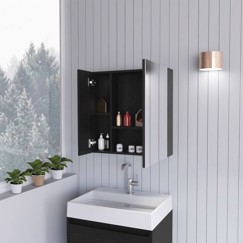 Sines White Medicine Cabinet with Four Internal Shelves and Double Door, 60cm (23.6 inches) Wide, Space-Saving Design