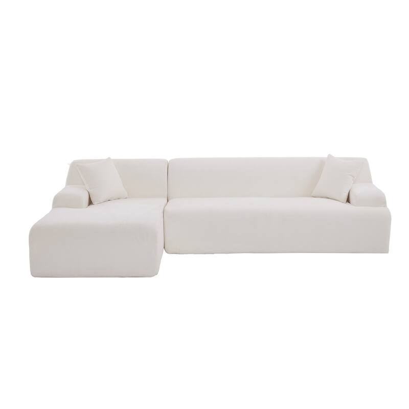 L-Shape Modular Sectional Sofa with Chaise Lounge, Oversized Chenille Upholstered Sofa, 3 Seater Sofa with 2 Throw Pillows