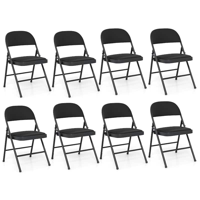 Gymax 8PCS Folding Chairs w/ Metal Frame PVC Leather Stackable Chairs - Black