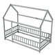 preview thumbnail 104 of 127, Wood Toddler House Bed with Roof Frame and Safety Guardrails Montessori Floor Bed without Slats No Door Houseshaped Platform Bed