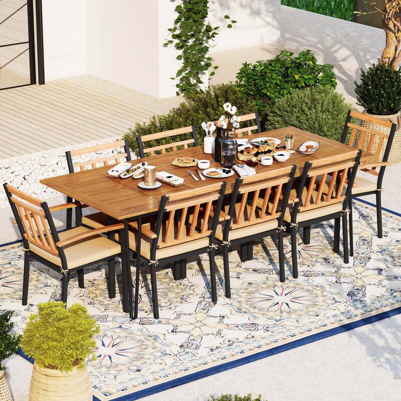 Costway 9 PCS Patio Dining Set with 8 Chairs Acacia Wood Table Top - See Details