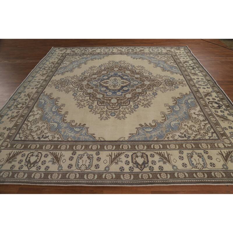 Medallion Tabriz Persian Square Area Rug Hand-Knotted Wool Carpet - 9'2"x 9'6"