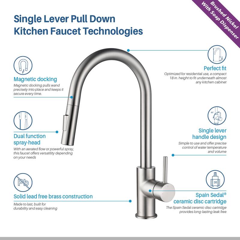Blossom Solid Pull-Down Kitchen Faucet w/ 360 Swivel, Single Handle