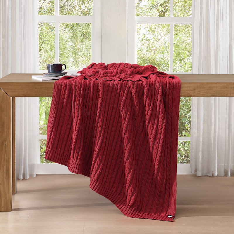 Tommy Hilfiger Hilfiger Cable Knit Solid Throw Blanket