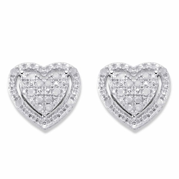 slide 1 of 3, Platinum over Sterling Silver Genuine Diamond Heart Stud Earrings