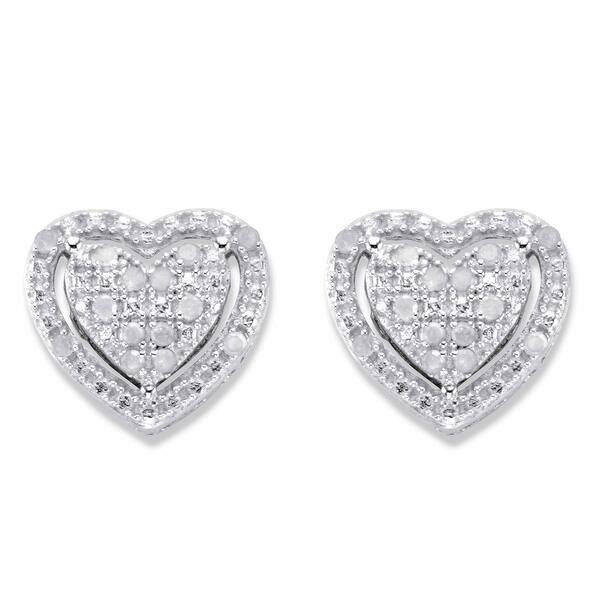 slide 1 of 3, Platinum over Sterling Silver Genuine Diamond Heart Stud Earrings