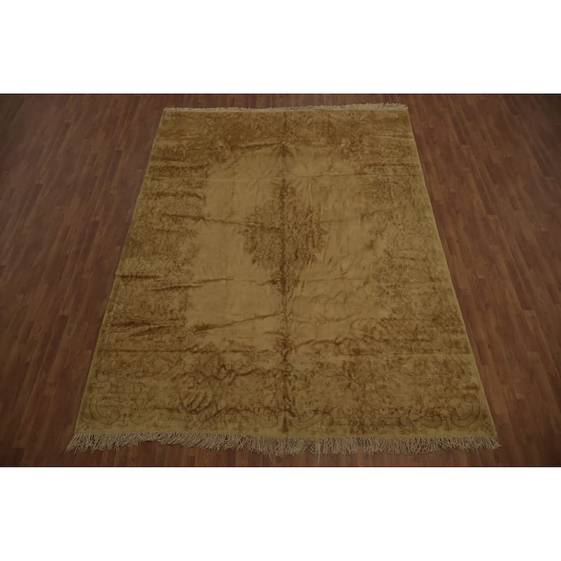 Hand Knotted Oriental 100% Wool Carpet Traditional Floral Yellow & Gold Kerman Area Rug - 11' 10'' X 8' 10''