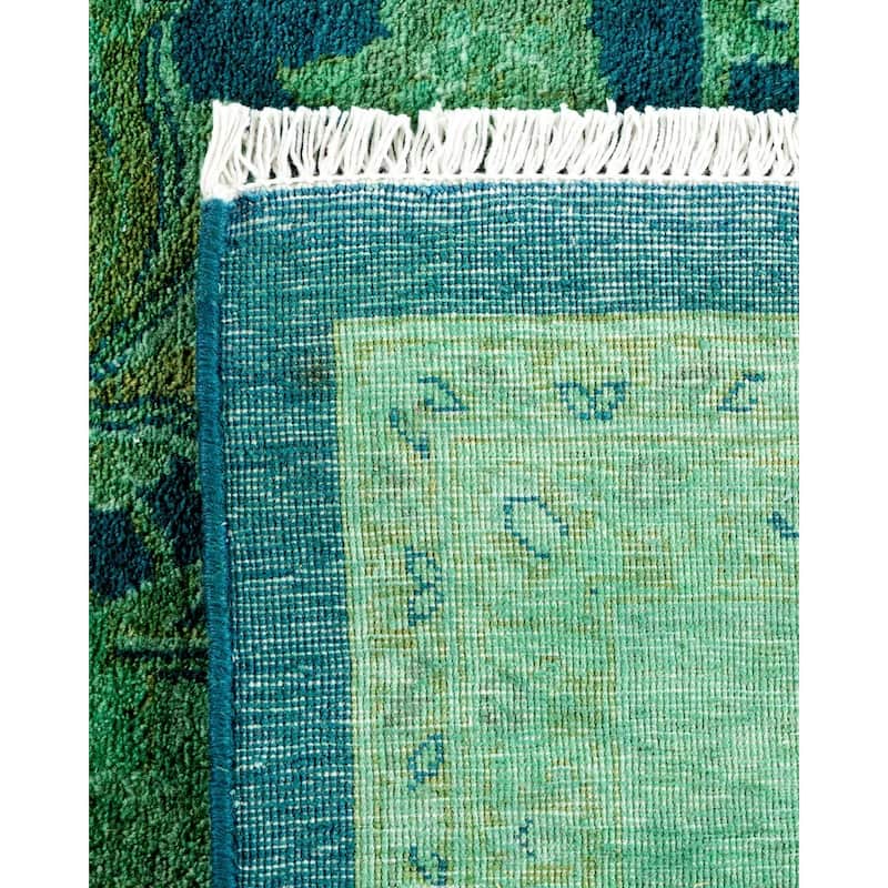 Overton Hand Knotted Wool Vintage Inspired Modern Contemporary Overdyed Green Area Rug - 6' 2" x 9' 2"