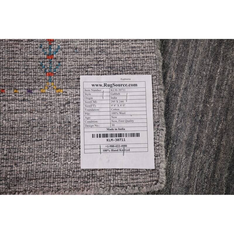 Silver Gray Striped Gabbeh Indian Area Rug Handmade Wool Carpet - 8'0"x 9'8"